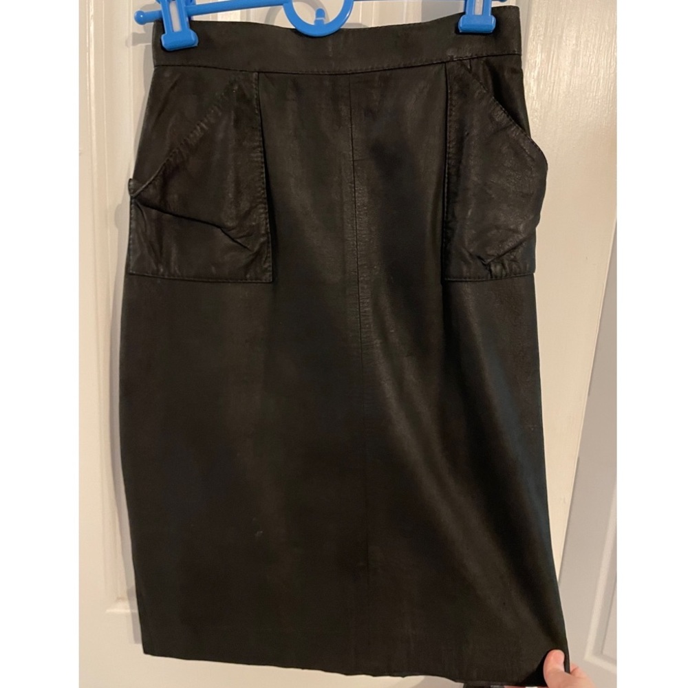 button down leather skirt black vintage